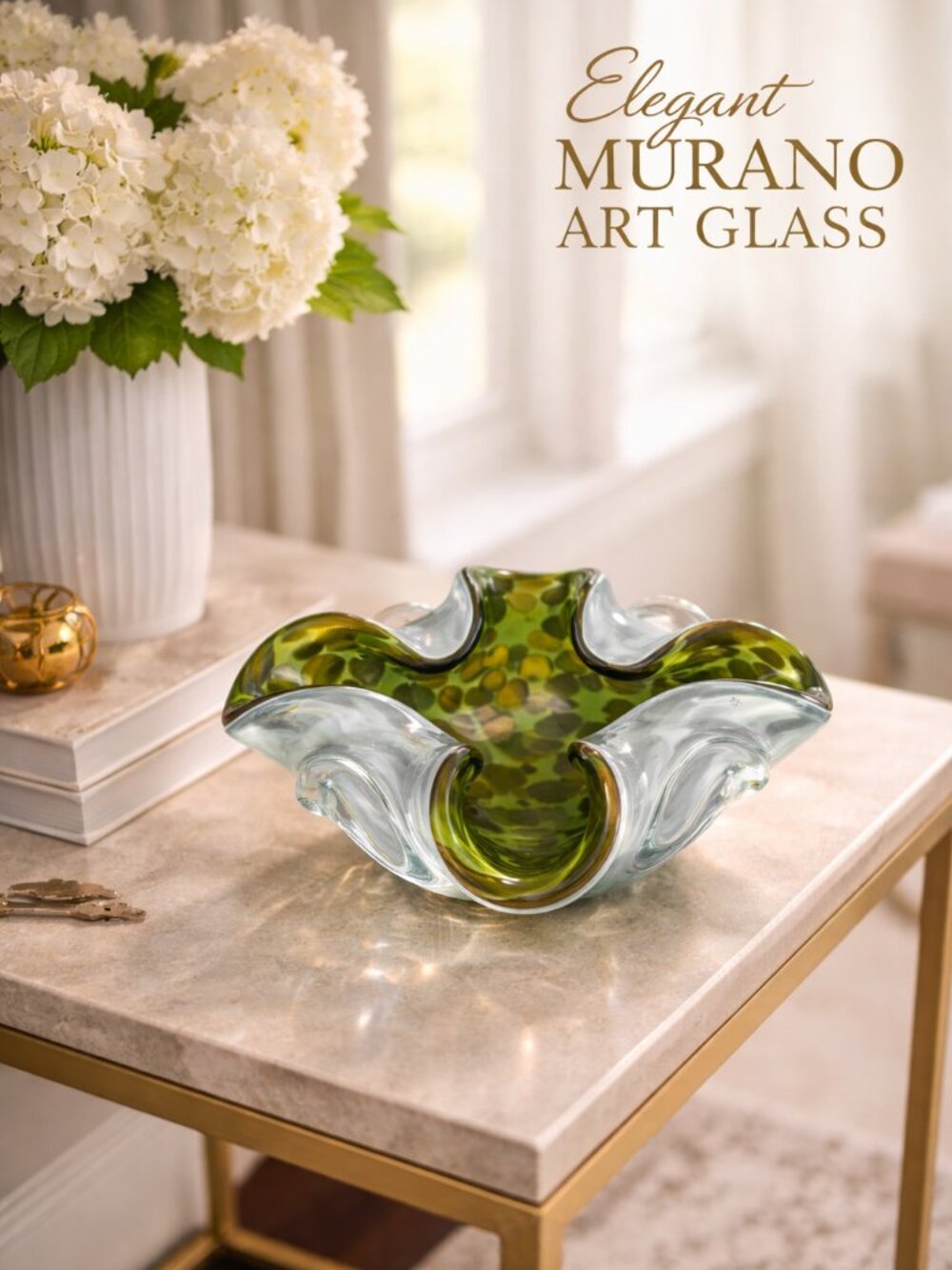 Murano Glass Bowl Speckled Green and Gold